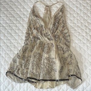 Free People Cream and Tan Textured Top